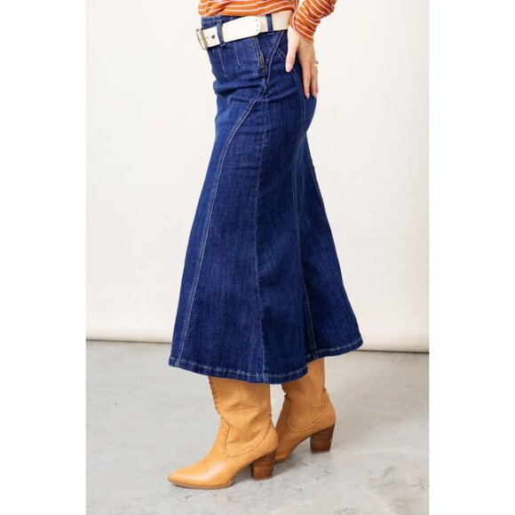 FREE PEOPLE Zia Denim Midi Skirt Size in Wash Bad Habits US 26 NWT - Picture 13 of 13